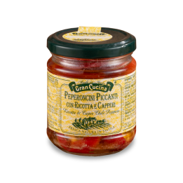 Červené pikantní chilli papričky s ricottou a kapary 180g