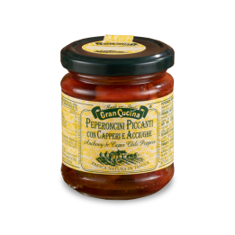 Červené pikantní chilli papričky s ančovičkami a kapary 180g