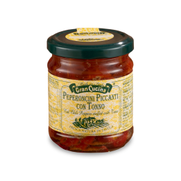 Červené pikantní chilli papričky s tuňákem 180g
