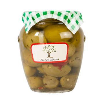 Olivy obří ochucené drcené Bella di Cerignola ve sklenici 550g